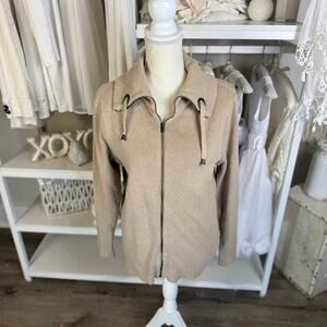 Liz Claiborne Women's Size L Beige Full Zip Collared Cardigan Sweater  #3508